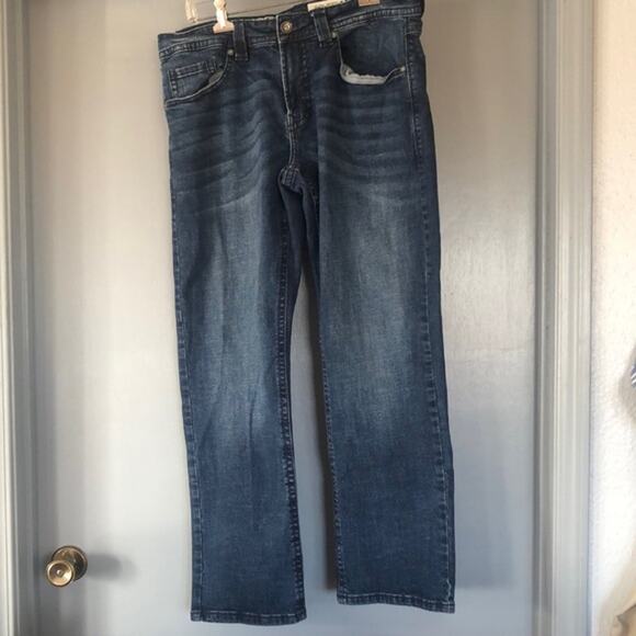 TK Axel Mens Jeans 34 x 32 Slim Bootcut Denim Dark Blue 5 Pockets - Picture 1 of 6